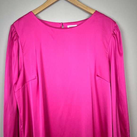 ShopDandy‎ The Drop Dress Womens XXL Pink Satin Long Bishop Sleeve Belted Sleeve - Picture 5 of 15